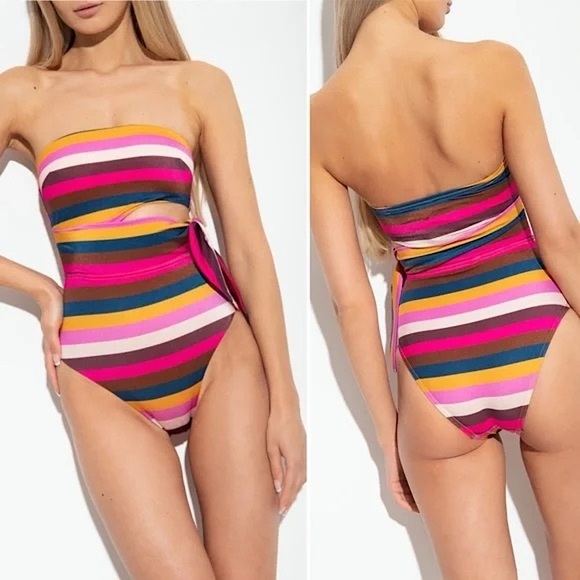 Zimmermann Striped Cutout Scarf Tie One Piece Swimsuit - Picture 2 of 15